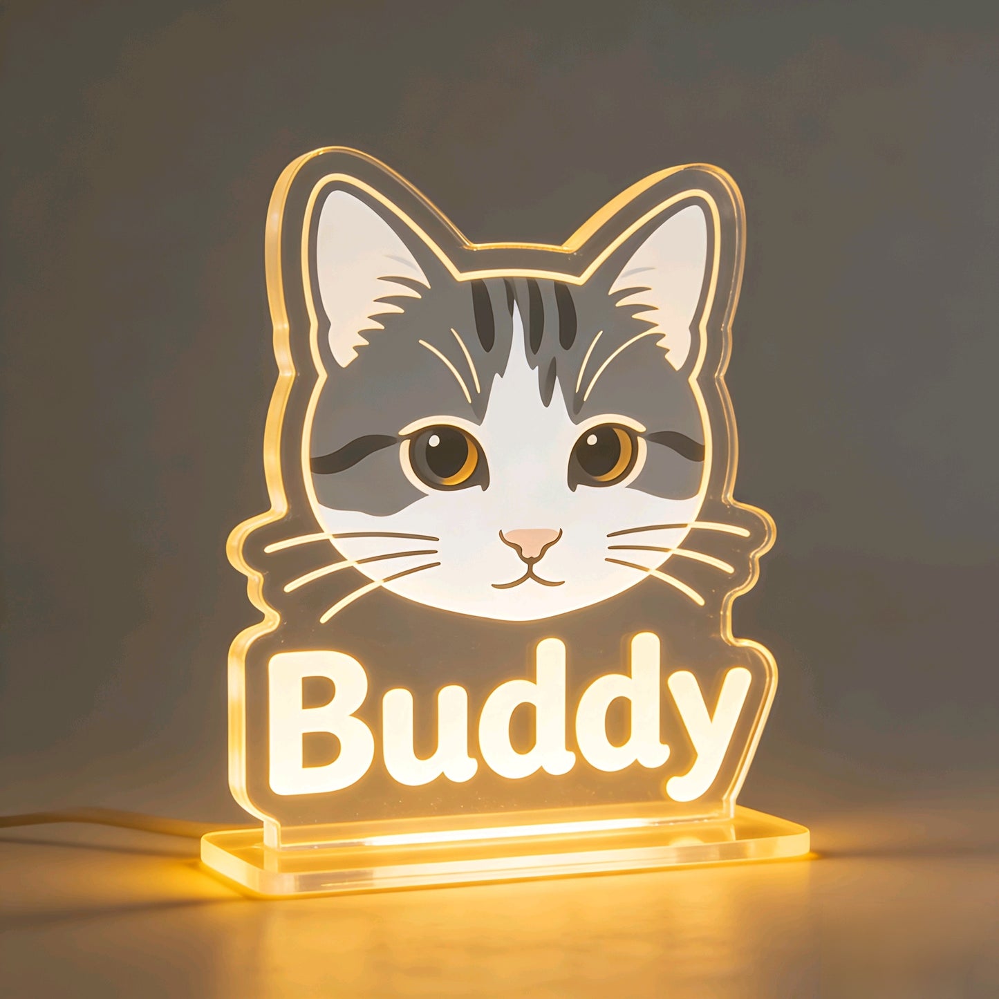 Personalized Pet Photo Acrylic Night Light - Custom Cat Portrait LED Lamp - Unique Pet Memorial Gift