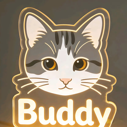 Personalized Pet Photo Acrylic Night Light - Custom Cat Portrait LED Lamp - Unique Pet Memorial Gift