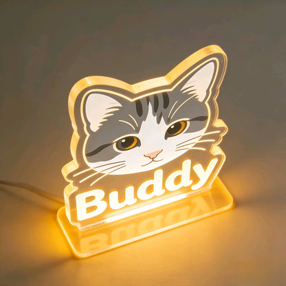 Personalized Pet Photo Acrylic Night Light - Custom Cat Portrait LED Lamp - Unique Pet Memorial Gift