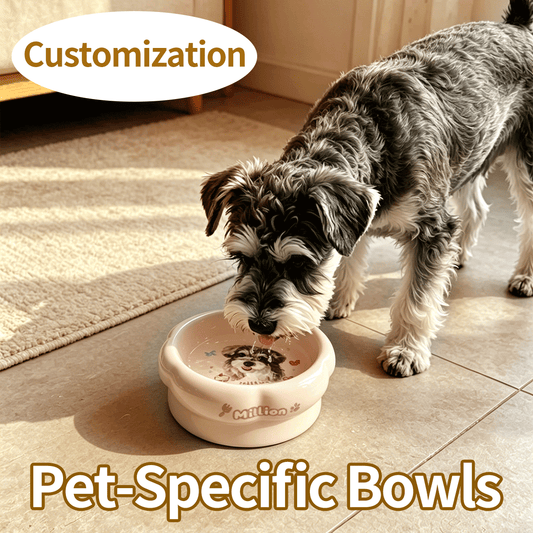 Personalized Ceramic Pet Bowl - Custom Illustrated Pet Portrait & Name, Unique Food/Water Feeder for Dogs & Cats