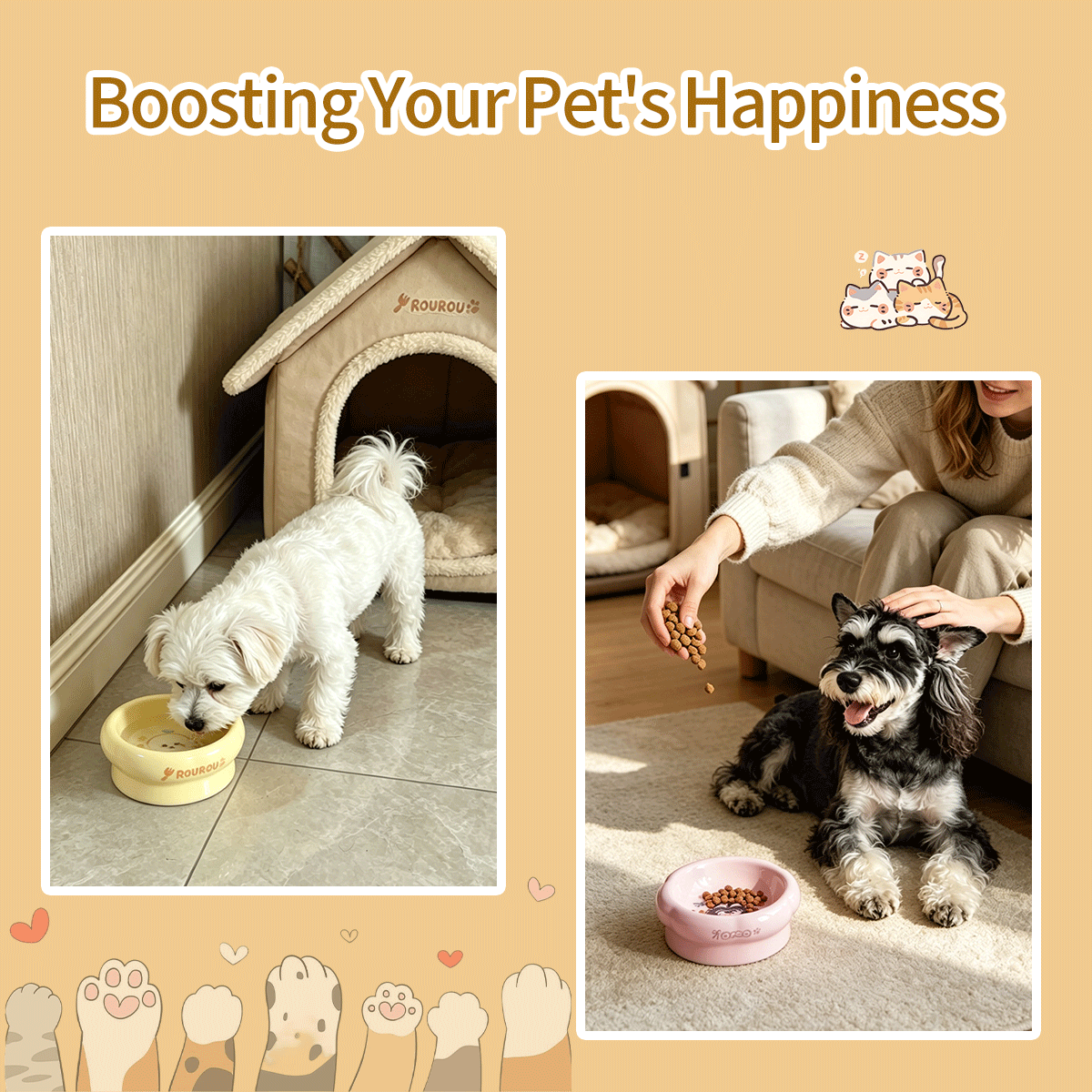 Personalized Ceramic Pet Bowl - Custom Illustrated Pet Portrait & Name, Unique Food/Water Feeder for Dogs & Cats