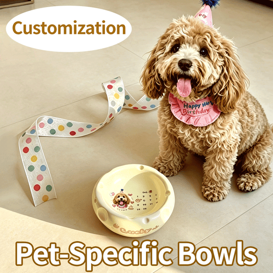 Personalized Ceramic Pet Bowl - Custom Illustrated Pet Portrait & Name, Unique Food/Water Feeder for Dogs & Cats