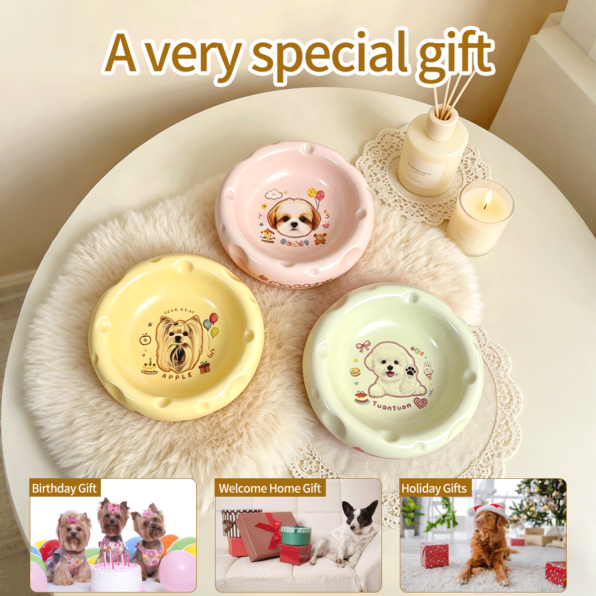 Personalized Ceramic Pet Bowl - Custom Illustrated Pet Portrait & Name, Unique Food/Water Feeder for Dogs & Cats