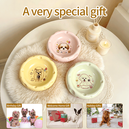 Personalized Ceramic Pet Bowl - Custom Illustrated Pet Portrait & Name, Unique Food/Water Feeder for Dogs & Cats