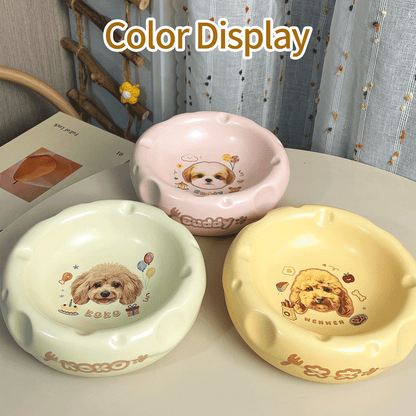 Personalized Ceramic Pet Bowl - Custom Illustrated Pet Portrait & Name, Unique Food/Water Feeder for Dogs & Cats