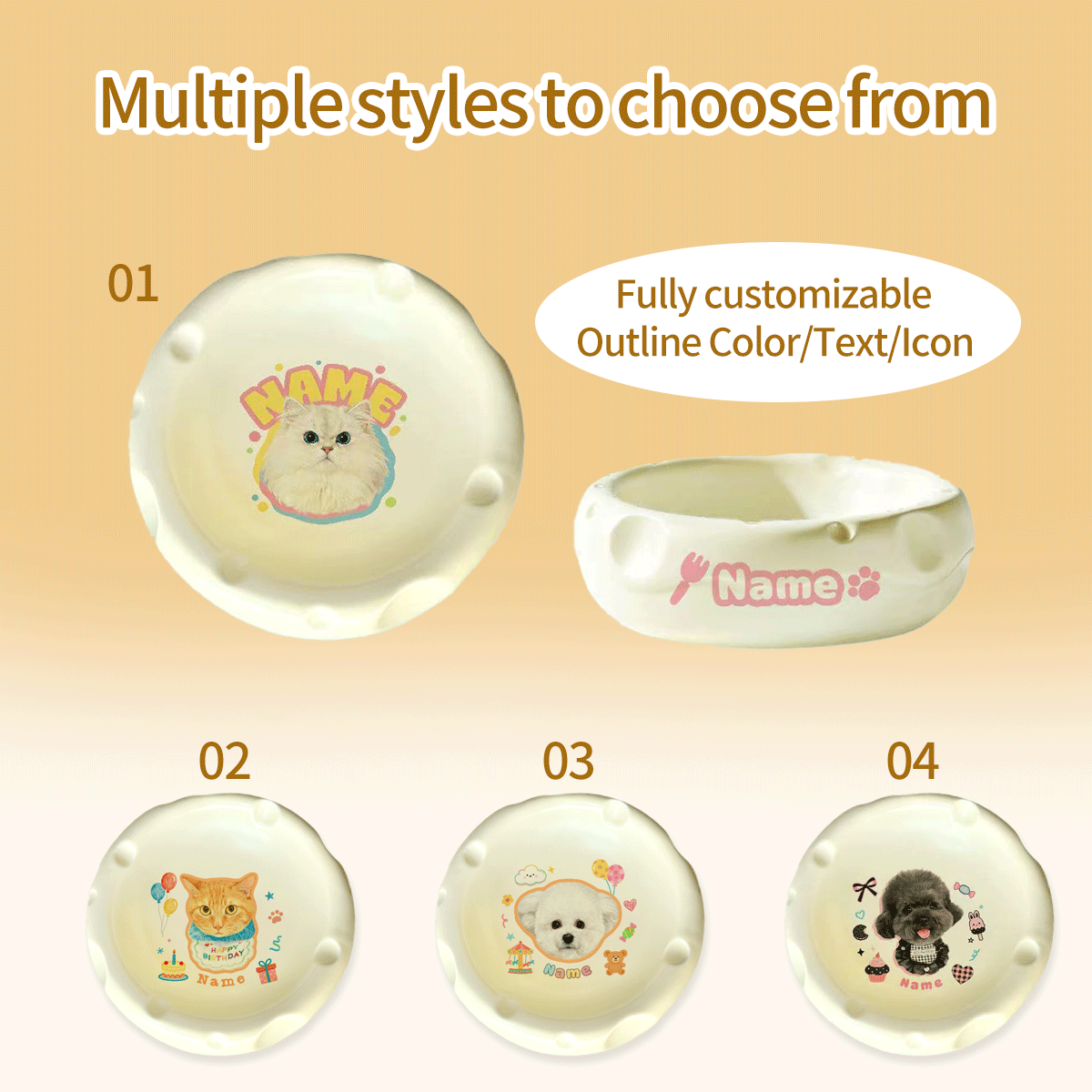 Personalized Ceramic Pet Bowl - Custom Illustrated Pet Portrait & Name, Unique Food/Water Feeder for Dogs & Cats