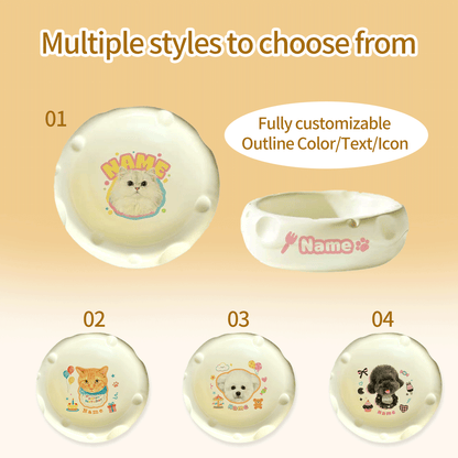 Personalized Ceramic Pet Bowl - Custom Illustrated Pet Portrait & Name, Unique Food/Water Feeder for Dogs & Cats