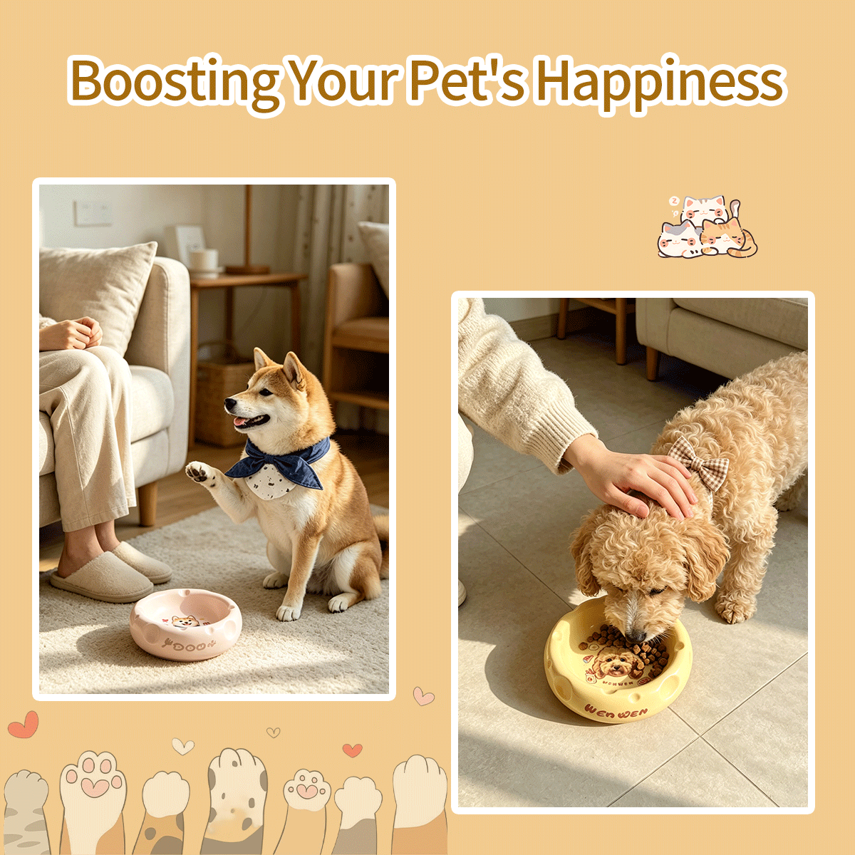 Personalized Ceramic Pet Bowl - Custom Illustrated Pet Portrait & Name, Unique Food/Water Feeder for Dogs & Cats