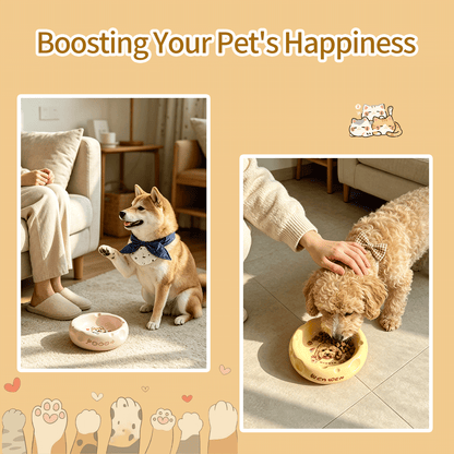 Personalized Ceramic Pet Bowl - Custom Illustrated Pet Portrait & Name, Unique Food/Water Feeder for Dogs & Cats