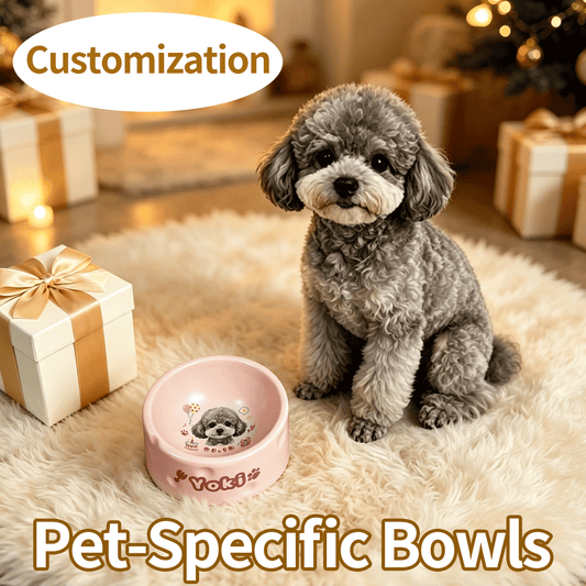 Personalized Ceramic Pet Bowl - Custom Illustrated Pet Portrait & Name, Unique Food/Water Feeder for Dogs & Cats