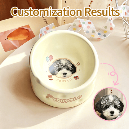 Personalized Ceramic Pet Bowl - Custom Illustrated Pet Portrait & Name, Unique Food/Water Feeder for Dogs & Cats