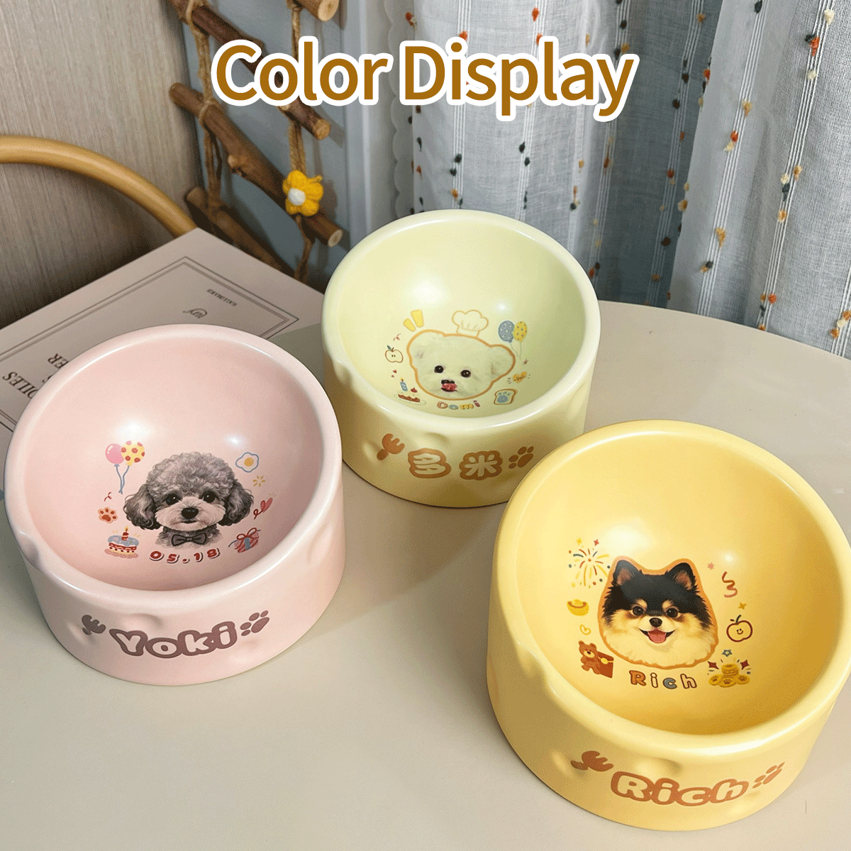 Personalized Ceramic Pet Bowl - Custom Illustrated Pet Portrait & Name, Unique Food/Water Feeder for Dogs & Cats