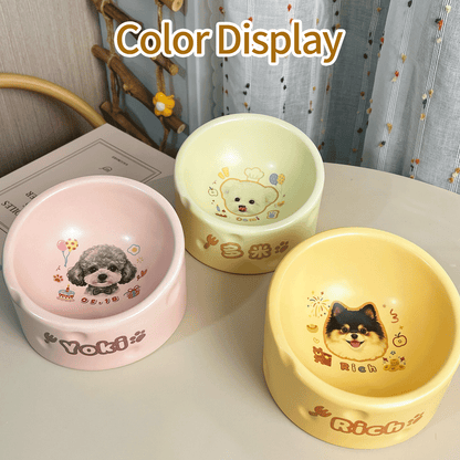 Personalized Ceramic Pet Bowl - Custom Illustrated Pet Portrait & Name, Unique Food/Water Feeder for Dogs & Cats