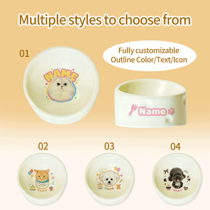Personalized Ceramic Pet Bowl - Custom Illustrated Pet Portrait & Name, Unique Food/Water Feeder for Dogs & Cats