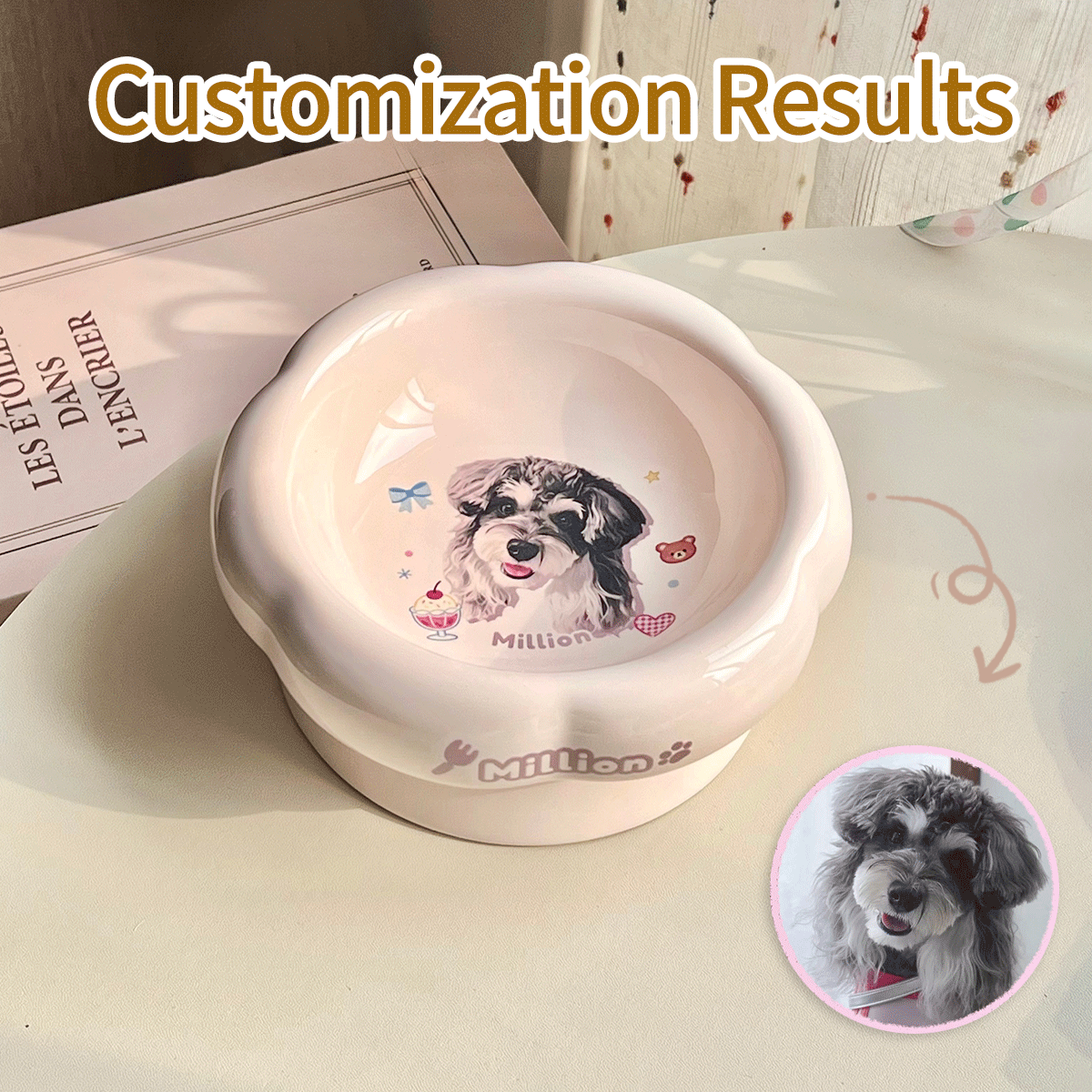 Personalized Ceramic Pet Bowl - Custom Illustrated Pet Portrait & Name, Unique Food/Water Feeder for Dogs & Cats
