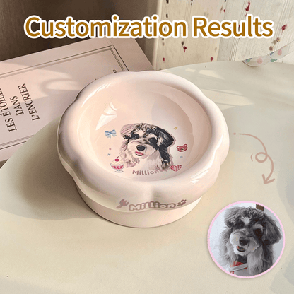 Personalized Ceramic Pet Bowl - Custom Illustrated Pet Portrait & Name, Unique Food/Water Feeder for Dogs & Cats