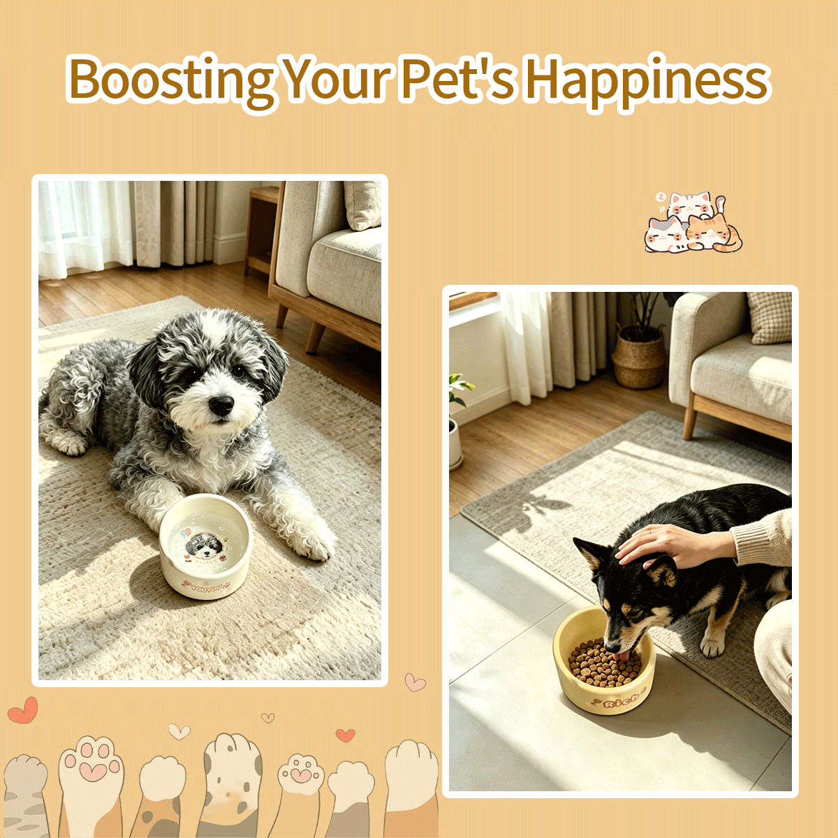 Personalized Ceramic Pet Bowl - Custom Illustrated Pet Portrait & Name, Unique Food/Water Feeder for Dogs & Cats