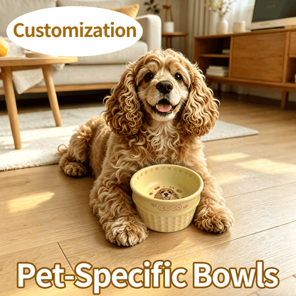 Personalized Ceramic Pet Bowl - Custom Illustrated Pet Portrait & Name, Unique Food/Water Feeder for Dogs & Cats