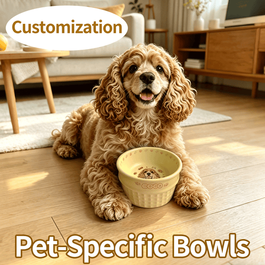 Personalized Ceramic Pet Bowl - Custom Illustrated Pet Portrait & Name, Unique Food/Water Feeder for Dogs & Cats