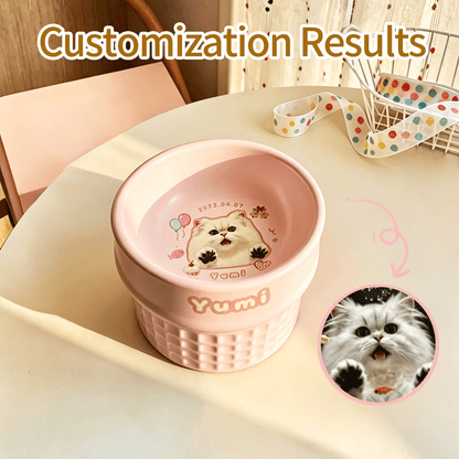 Personalized Ceramic Pet Bowl - Custom Illustrated Pet Portrait & Name, Unique Food/Water Feeder for Dogs & Cats