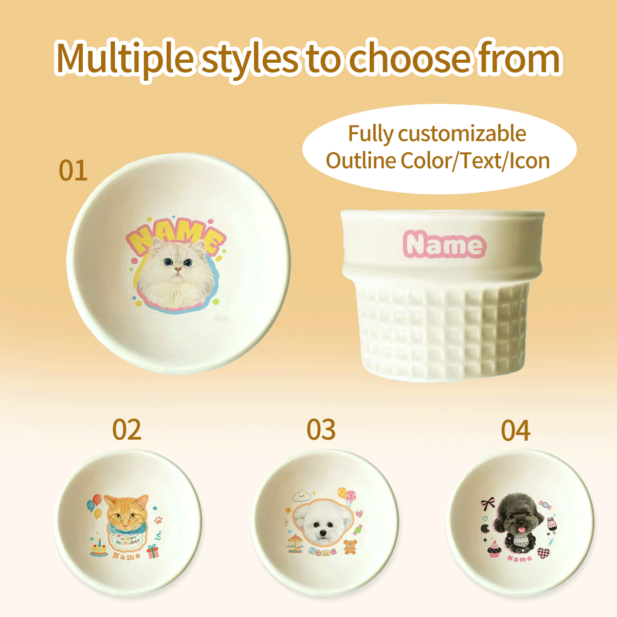 Personalized Ceramic Pet Bowl - Custom Illustrated Pet Portrait & Name, Unique Food/Water Feeder for Dogs & Cats