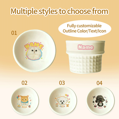 Personalized Ceramic Pet Bowl - Custom Illustrated Pet Portrait & Name, Unique Food/Water Feeder for Dogs & Cats