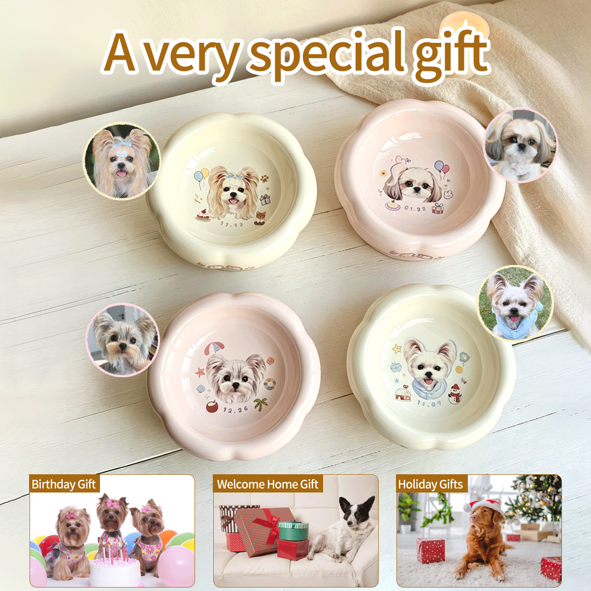 Personalized Ceramic Pet Bowl - Custom Illustrated Pet Portrait & Name, Unique Food/Water Feeder for Dogs & Cats