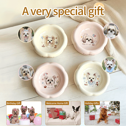 Personalized Ceramic Pet Bowl - Custom Illustrated Pet Portrait & Name, Unique Food/Water Feeder for Dogs & Cats