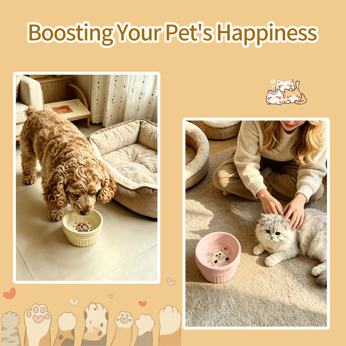 Personalized Ceramic Pet Bowl - Custom Illustrated Pet Portrait & Name, Unique Food/Water Feeder for Dogs & Cats