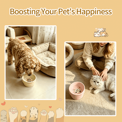 Personalized Ceramic Pet Bowl - Custom Illustrated Pet Portrait & Name, Unique Food/Water Feeder for Dogs & Cats