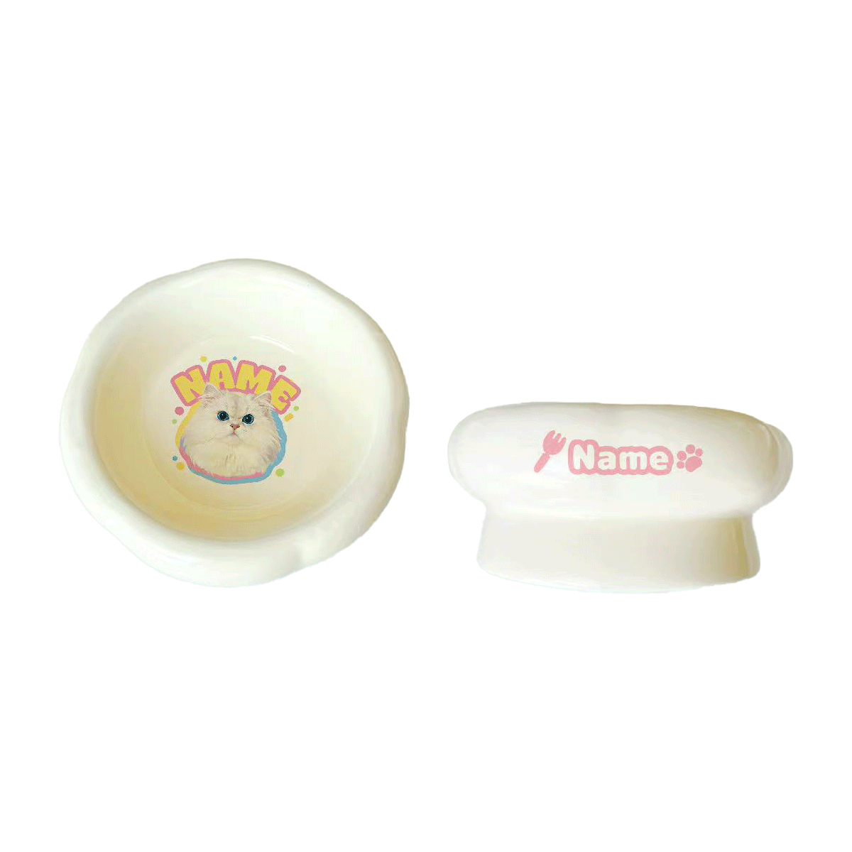 Personalized Ceramic Pet Bowl - Custom Illustrated Pet Portrait & Name, Unique Food/Water Feeder for Dogs & Cats