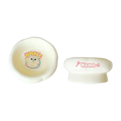 Personalized Ceramic Pet Bowl - Custom Illustrated Pet Portrait & Name, Unique Food/Water Feeder for Dogs & Cats