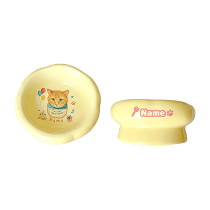 Personalized Ceramic Pet Bowl - Custom Illustrated Pet Portrait & Name, Unique Food/Water Feeder for Dogs & Cats