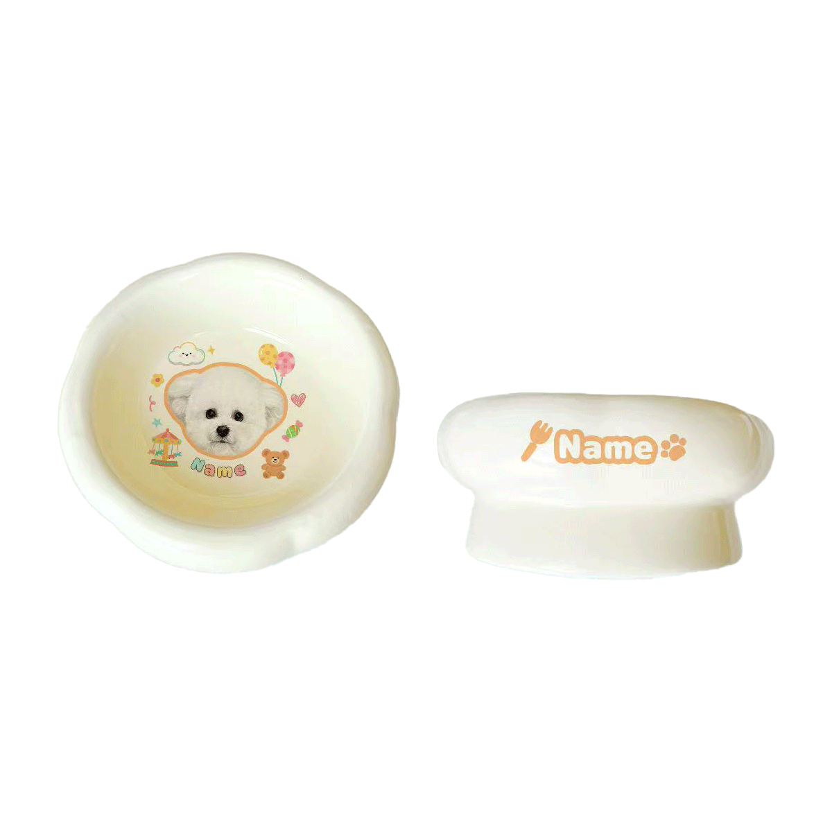 Personalized Ceramic Pet Bowl - Custom Illustrated Pet Portrait & Name, Unique Food/Water Feeder for Dogs & Cats