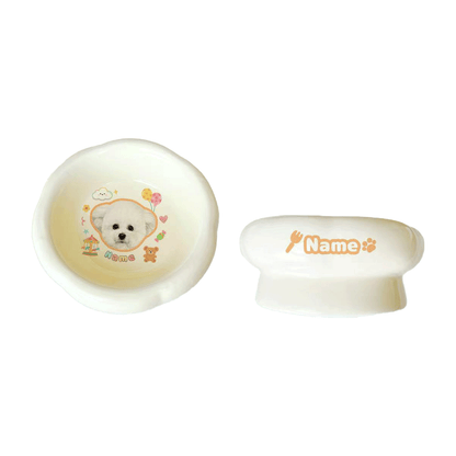 Personalized Ceramic Pet Bowl - Custom Illustrated Pet Portrait & Name, Unique Food/Water Feeder for Dogs & Cats
