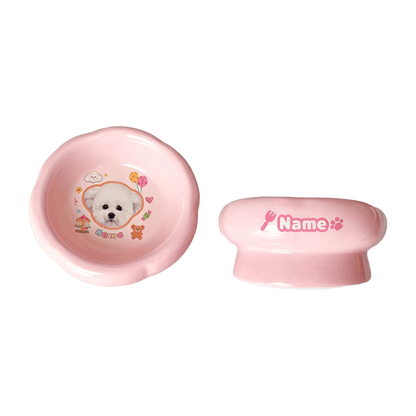 Personalized Ceramic Pet Bowl - Custom Illustrated Pet Portrait & Name, Unique Food/Water Feeder for Dogs & Cats