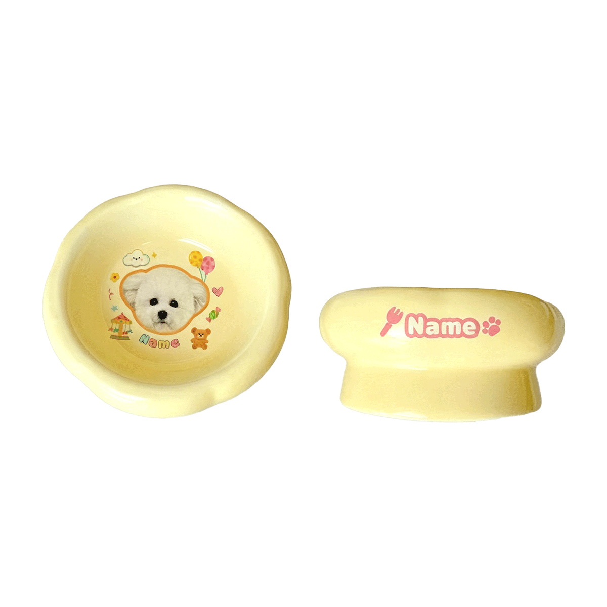 Personalized Ceramic Pet Bowl - Custom Illustrated Pet Portrait & Name, Unique Food/Water Feeder for Dogs & Cats