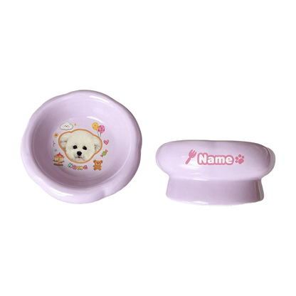Personalized Ceramic Pet Bowl - Custom Illustrated Pet Portrait & Name, Unique Food/Water Feeder for Dogs & Cats