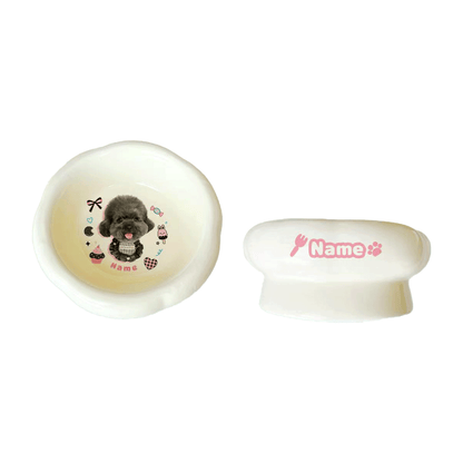 Personalized Ceramic Pet Bowl - Custom Illustrated Pet Portrait & Name, Unique Food/Water Feeder for Dogs & Cats