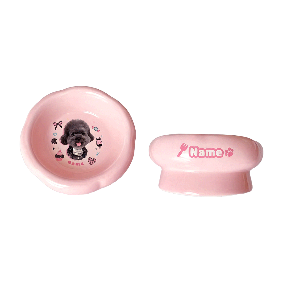 Personalized Ceramic Pet Bowl - Custom Illustrated Pet Portrait & Name, Unique Food/Water Feeder for Dogs & Cats