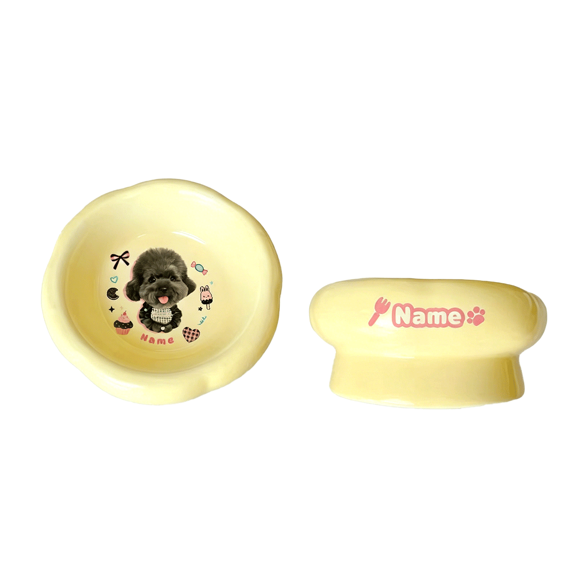 Personalized Ceramic Pet Bowl - Custom Illustrated Pet Portrait & Name, Unique Food/Water Feeder for Dogs & Cats