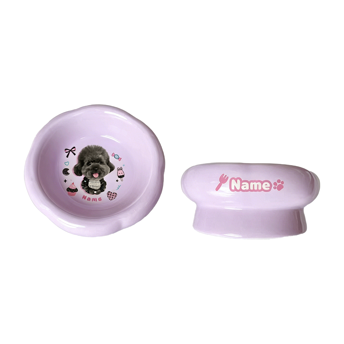 Personalized Ceramic Pet Bowl - Custom Illustrated Pet Portrait & Name, Unique Food/Water Feeder for Dogs & Cats