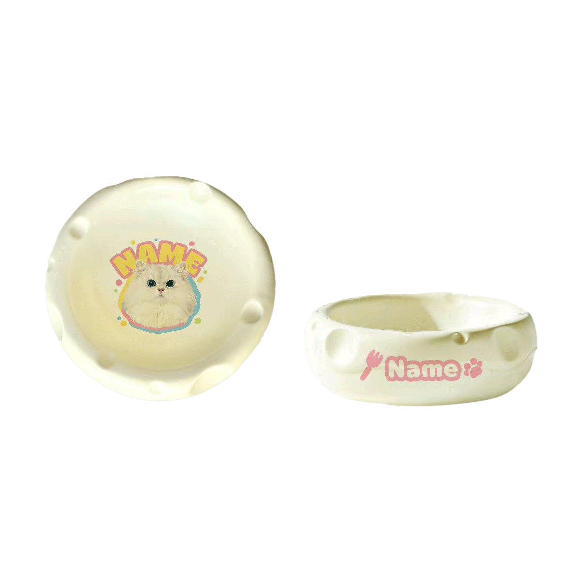 Personalized Ceramic Pet Bowl - Custom Illustrated Pet Portrait & Name, Unique Food/Water Feeder for Dogs & Cats