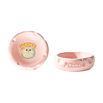 Personalized Ceramic Pet Bowl - Custom Illustrated Pet Portrait & Name, Unique Food/Water Feeder for Dogs & Cats