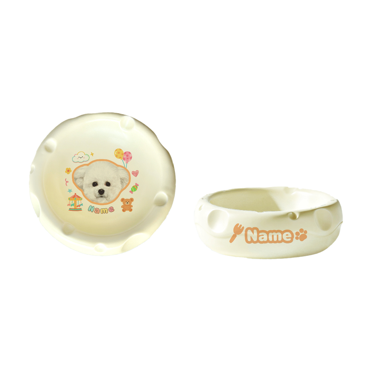 Personalized Ceramic Pet Bowl - Custom Illustrated Pet Portrait & Name, Unique Food/Water Feeder for Dogs & Cats