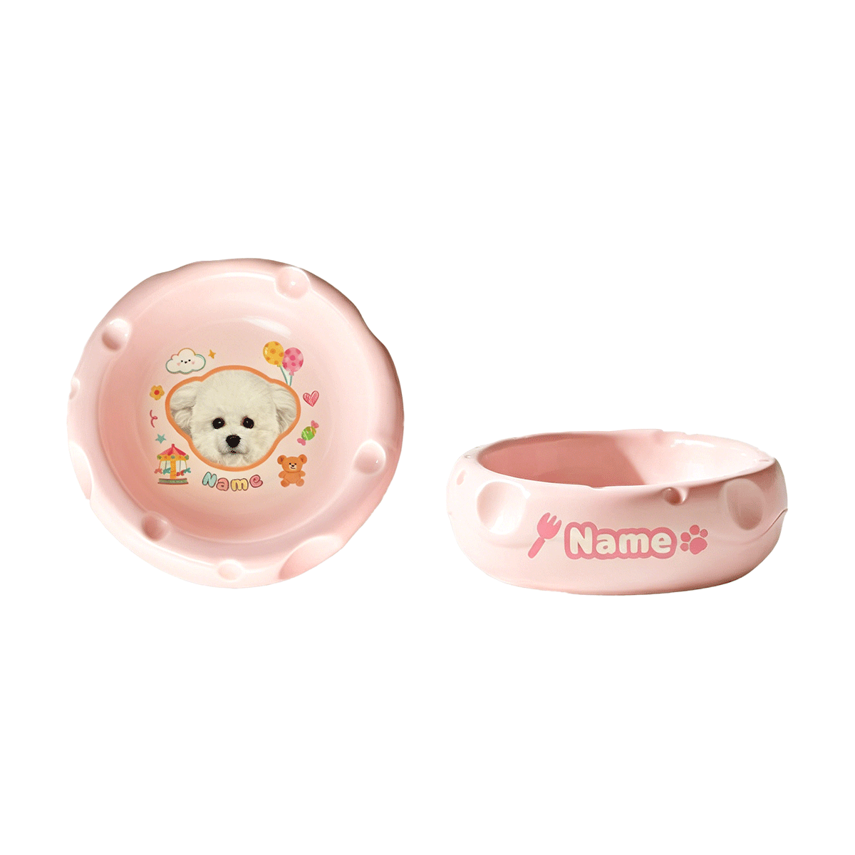 Personalized Ceramic Pet Bowl - Custom Illustrated Pet Portrait & Name, Unique Food/Water Feeder for Dogs & Cats