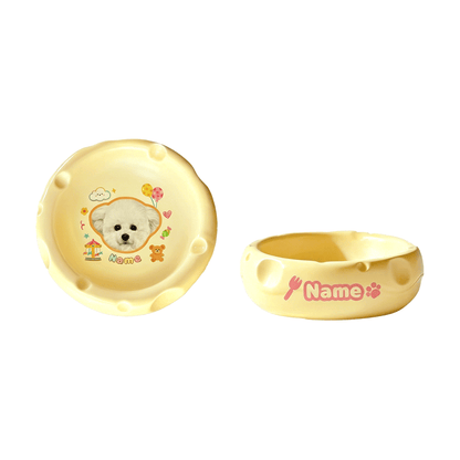 Personalized Ceramic Pet Bowl - Custom Illustrated Pet Portrait & Name, Unique Food/Water Feeder for Dogs & Cats
