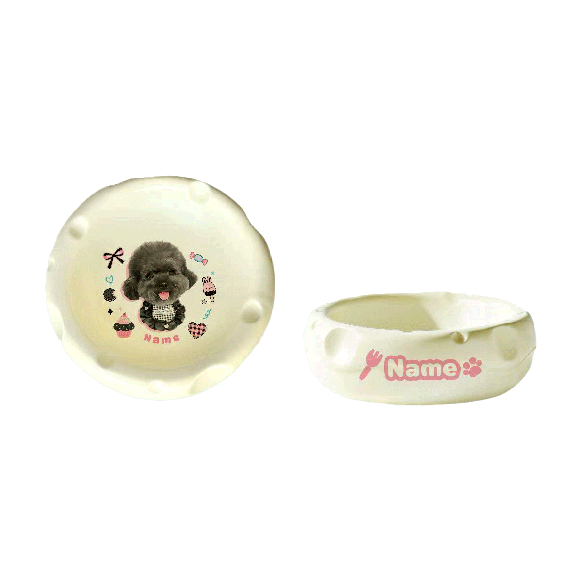 Personalized Ceramic Pet Bowl - Custom Illustrated Pet Portrait & Name, Unique Food/Water Feeder for Dogs & Cats