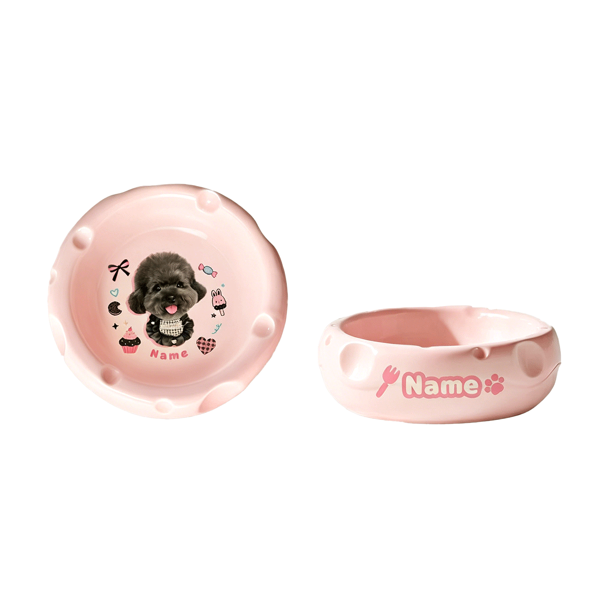 Personalized Ceramic Pet Bowl - Custom Illustrated Pet Portrait & Name, Unique Food/Water Feeder for Dogs & Cats