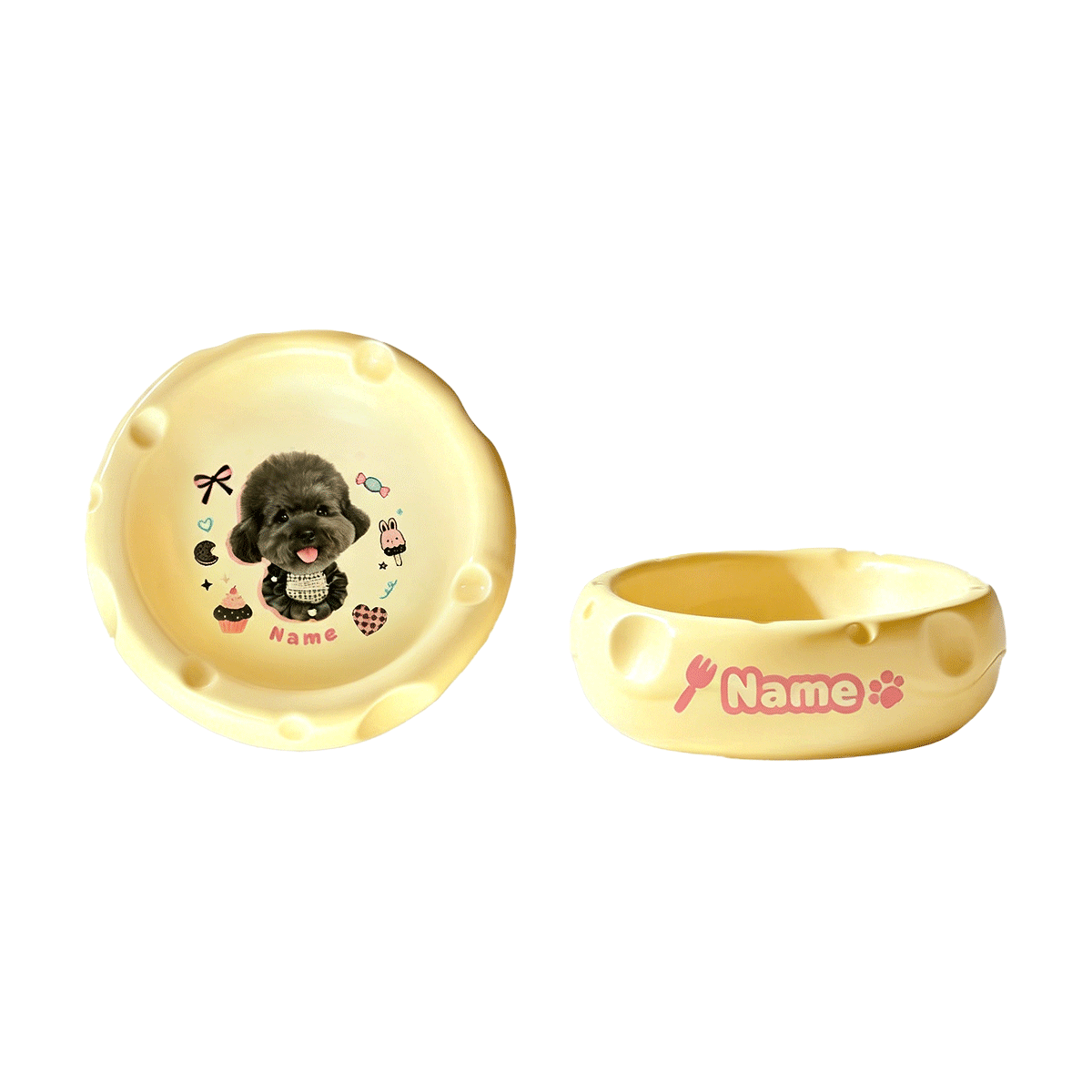 Personalized Ceramic Pet Bowl - Custom Illustrated Pet Portrait & Name, Unique Food/Water Feeder for Dogs & Cats